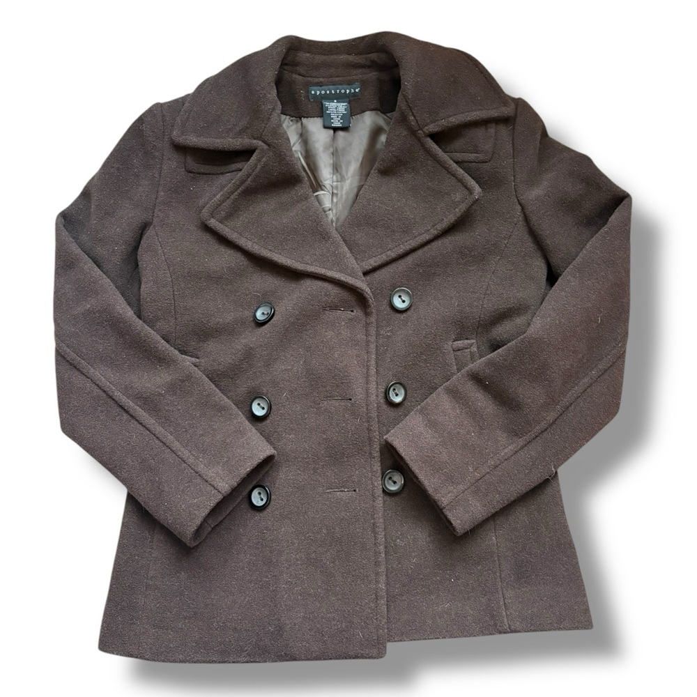 Apostrophe Women's Wool Blend Double Breasted Brown Pea Coat size Small
